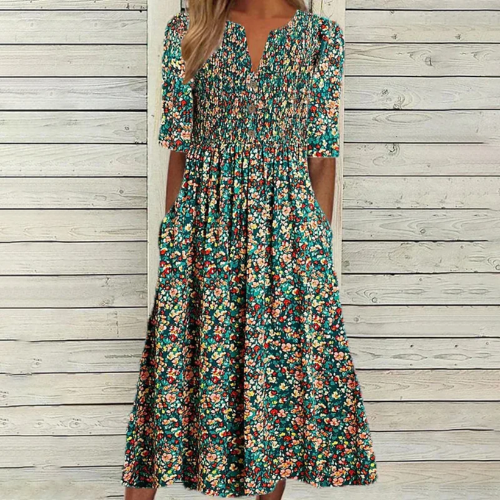 Livia – Kjole med blomsterprint og knapper