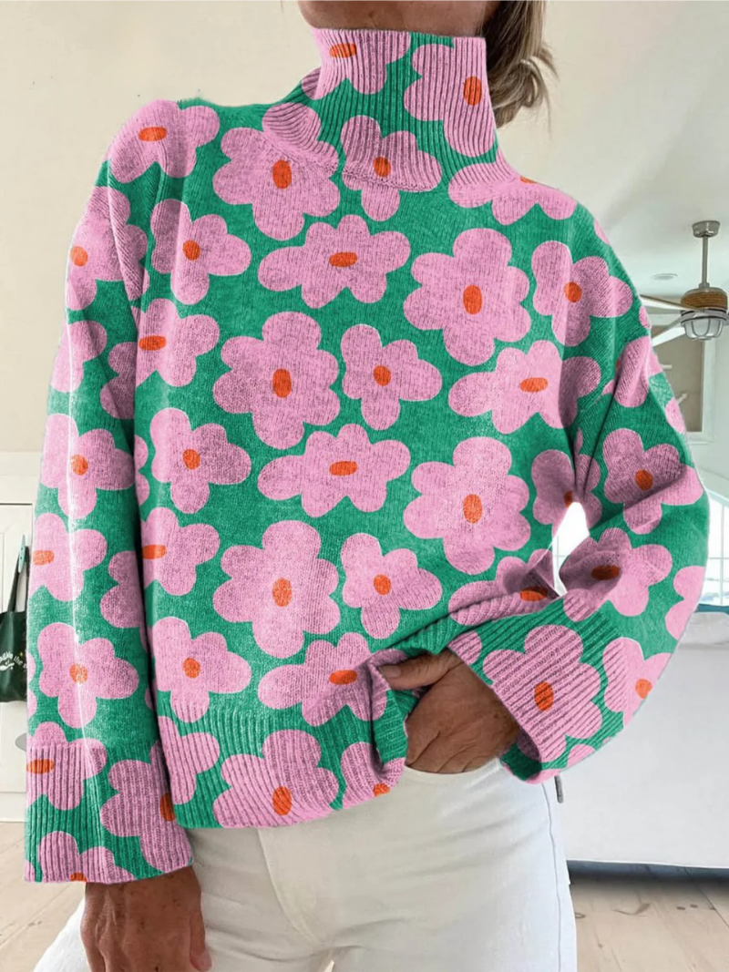 Mila – Striktrøje med blomsterprint