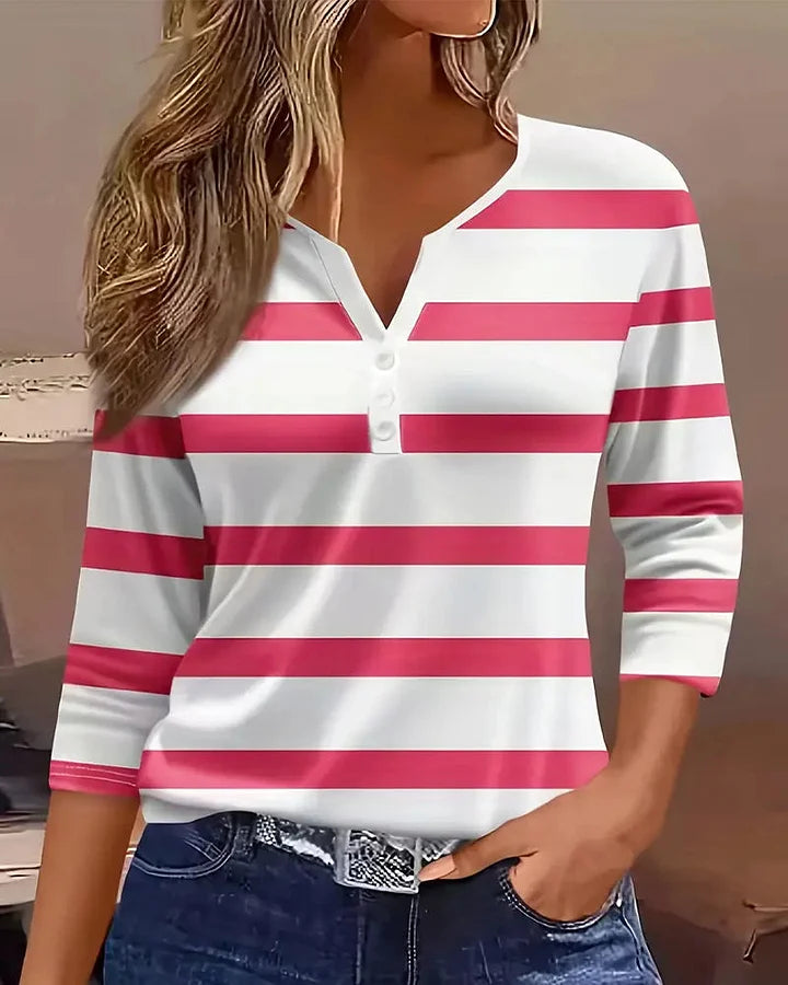Hanne – Bluse med striber og knapper