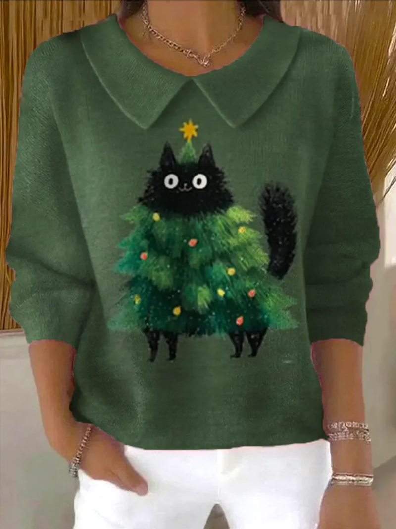 Fenna – Strikket julesweater med kattebaum
