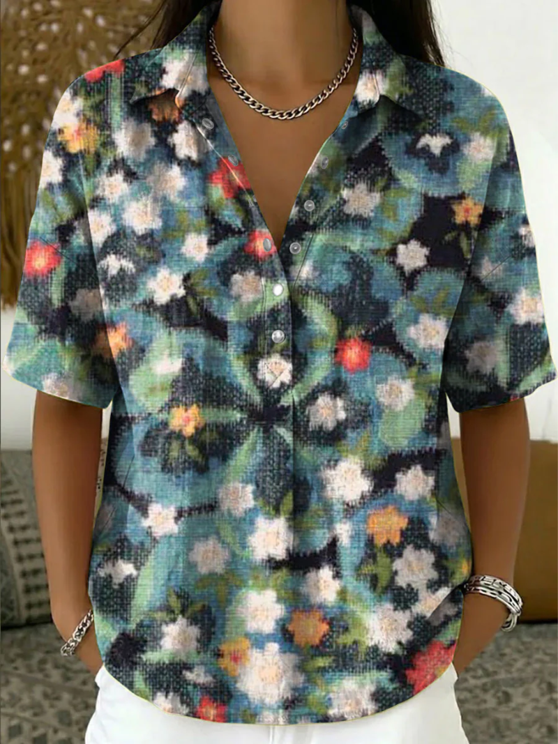 Lotta – Bluse med krave og print