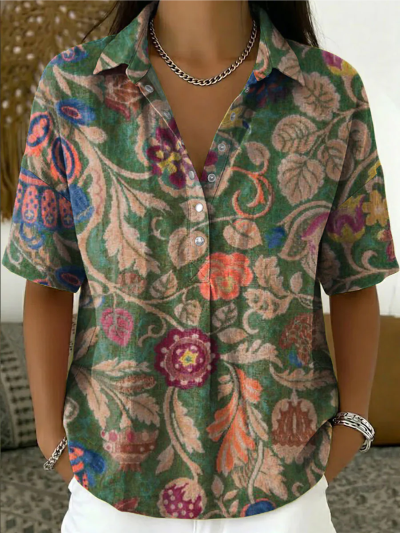 Anna – Bluse med krave og print